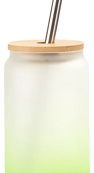 Vaso Vidrio Frosted Verde Lima 13oz Sublimable Con Tapa Y Popote 48un