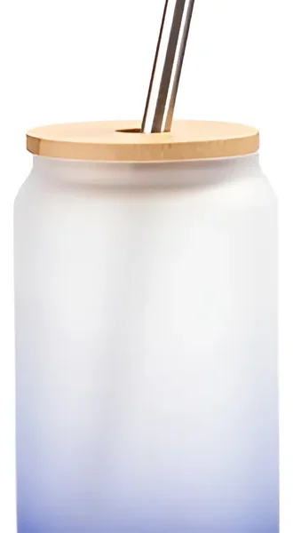 Vaso Vidrio Frosted Azul 13oz Sublimable Con Tapa Y Popote 48un