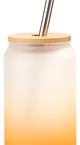 Vaso Vidrio Frosted Naranja 13oz Sublimable Con Tapa Y Popote 48un